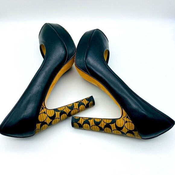 Coach Breana Black Leather Monogram Platform High Heels 9,5B - Picture 8 of 12